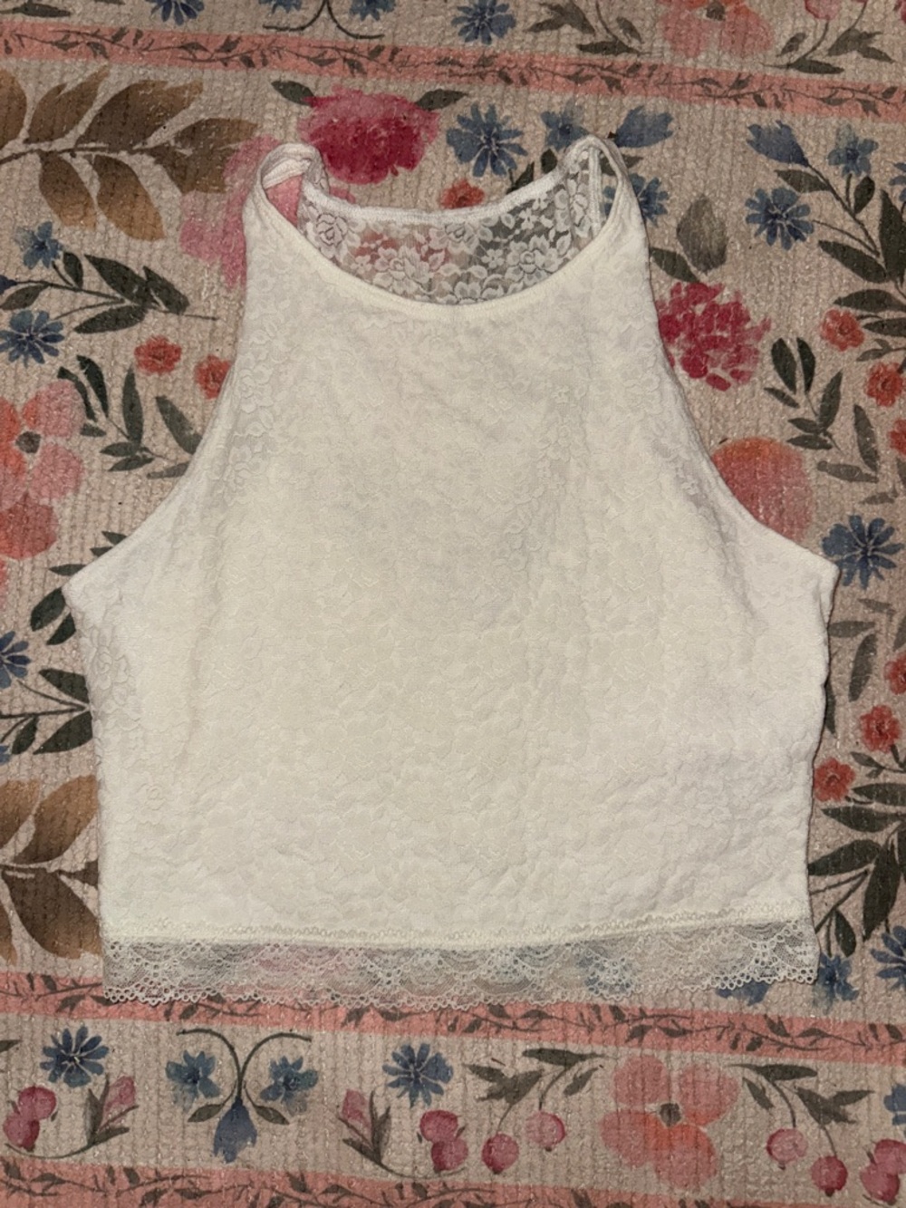 Abercrombie & Fitch White Lace High-Neck Crop Cami